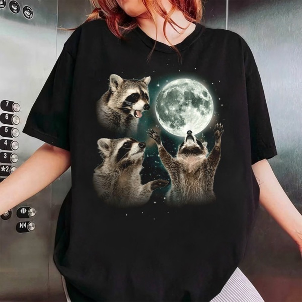 Three Raccoons Retro Raccoon Moon Shirt Racoons Howling At The Moon Shirt